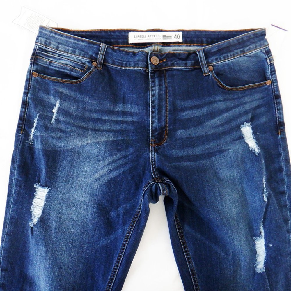 NWT Barbell Apparel mens ripped blue jeans